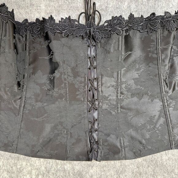 Black Lace Up Corset Bustier EMPIRE INTIMATES 38 Gothic Witchy Brocade Lace USA - Picture 1 of 11
